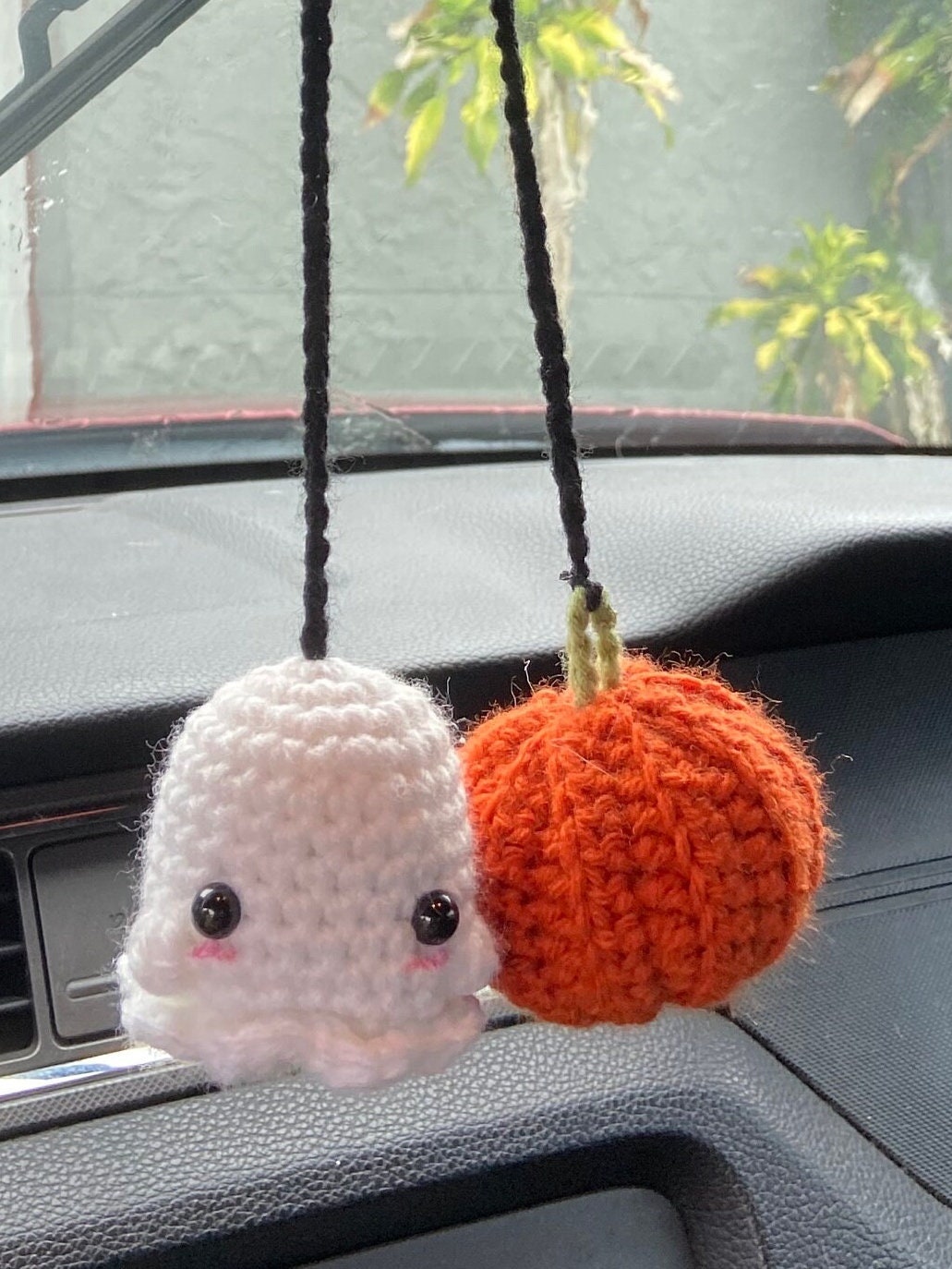 Crochet Amigurumi Mini / Large Pumpkin and Ghost Car Hanger PATTERN ONLY/ physical item/ Halloween UPDATED