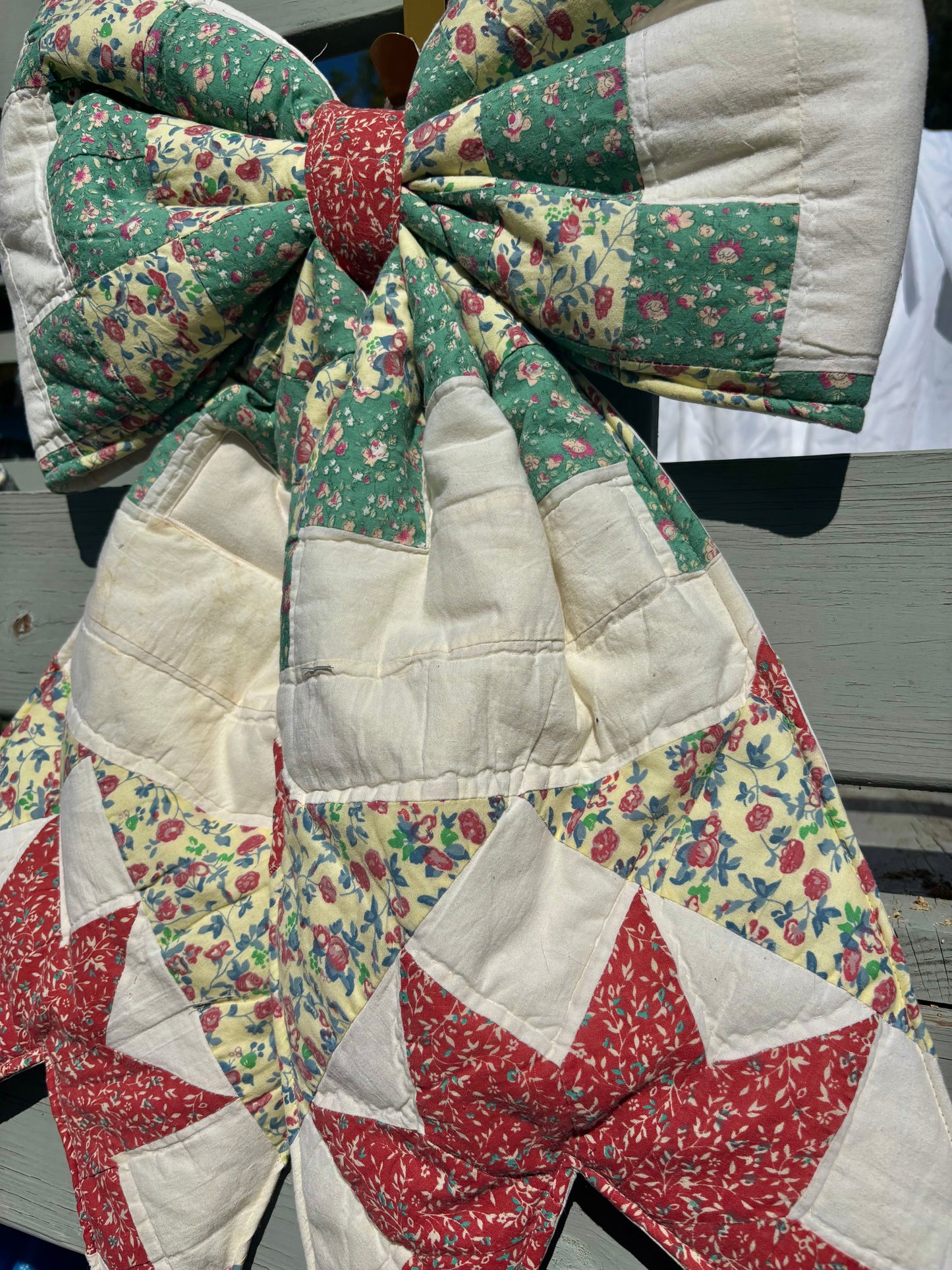 Red, Yellow, Green Floral REVERSIBLE Bow Door Hanger