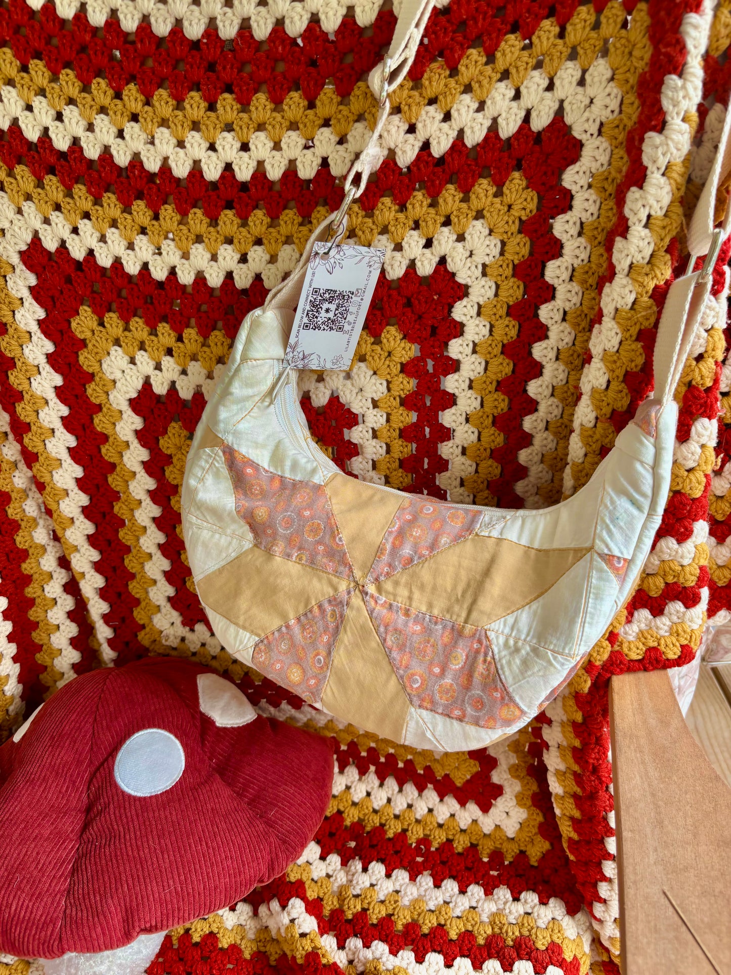 Handmade ONE OF A KIND 1950s Quilt Crescent Bag