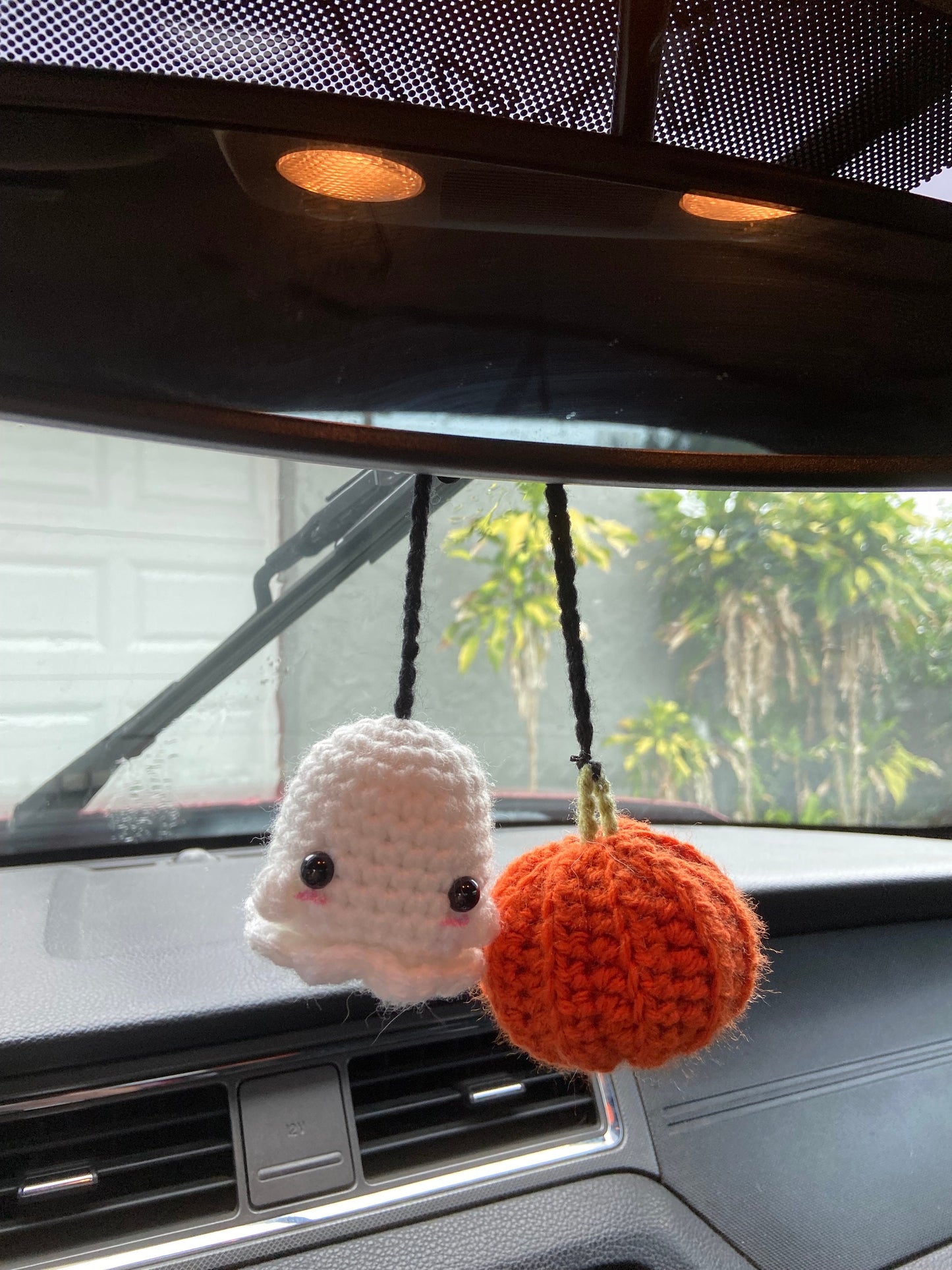 Crochet Amigurumi Mini / Large Pumpkin and Ghost Car Hanger PATTERN ONLY/ physical item/ Halloween UPDATED