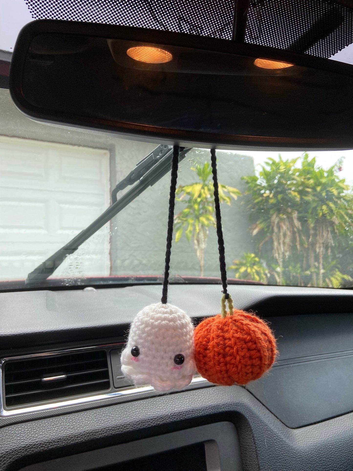 Crochet Amigurumi Mini / Large Pumpkin and Ghost Car Hanger PATTERN ONLY/ physical item/ Halloween UPDATED