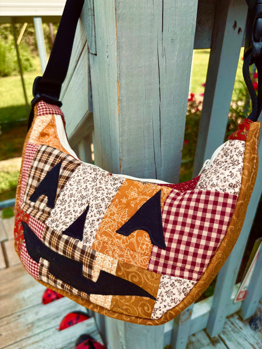 Halloween  Patchwork Jack-o-Lantern Pumpkin Crescent Bag (handmade)