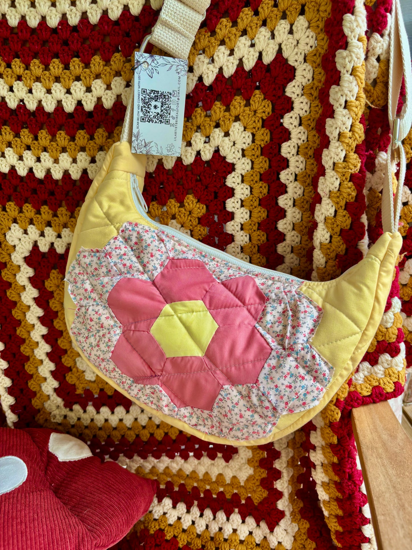 Handmade ONE OF A KIND Vintage Flower block Bag
