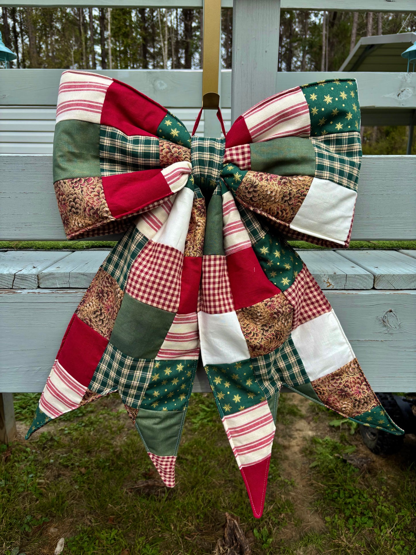 Patchy Christmas REVERSIBLE Bow Door Hanger/ Tree Topper