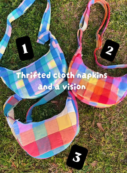 Handmade ONE OF A KIND Plaid Crescent Bag