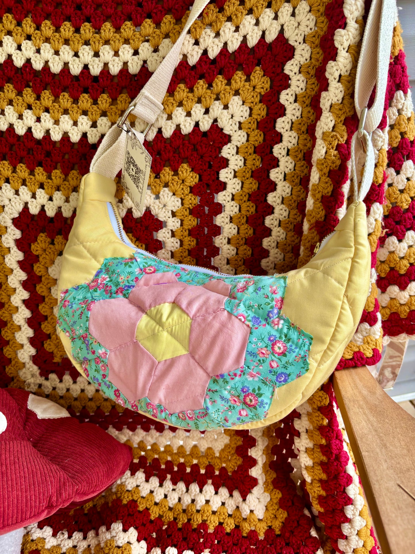 Handmade ONE OF A KIND Vintage Flower block Bag