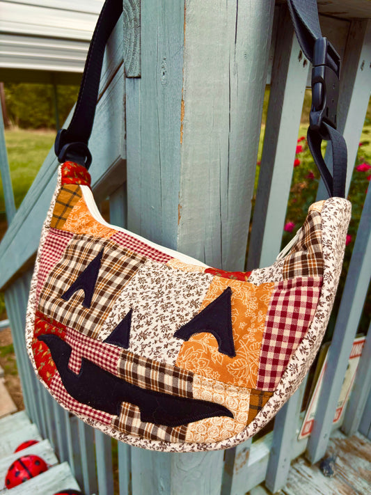 Halloween  Patchwork Jack-o-Lantern Pumpkin Crescent Bag (handmade)