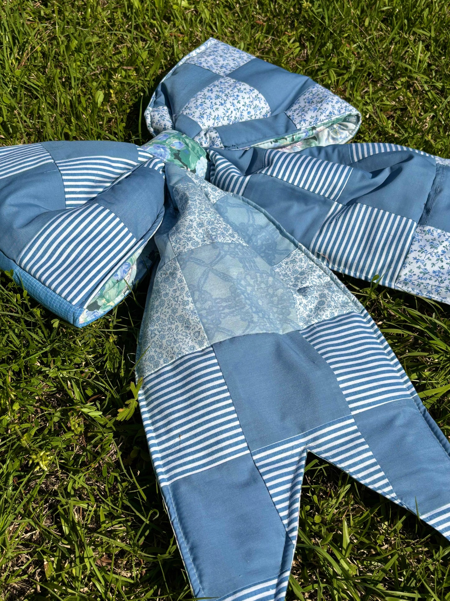 Blue Patchwork  Vintage Quilt Door Bow Hanger (Copy)