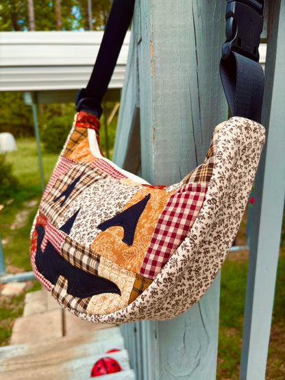 Halloween  Patchwork Jack-o-Lantern Pumpkin Crescent Bag (handmade)