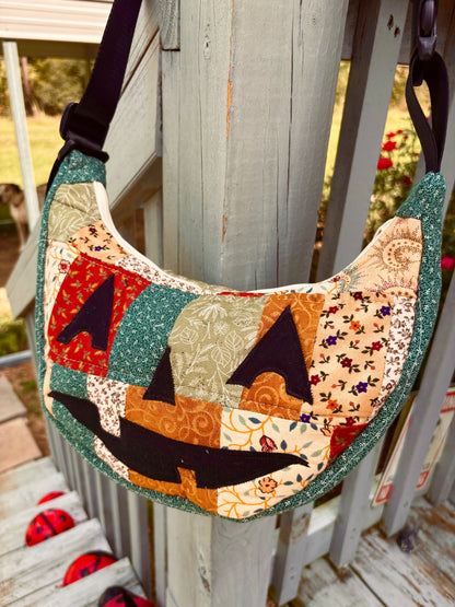 Halloween  Patchwork Jack-o-Lantern Pumpkin Crescent Bag (handmade)