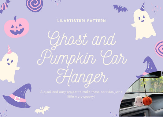 Crochet Amigurumi Mini / Large Pumpkin and Ghost Car Hanger PATTERN ONLY/ physical item/ Halloween UPDATED