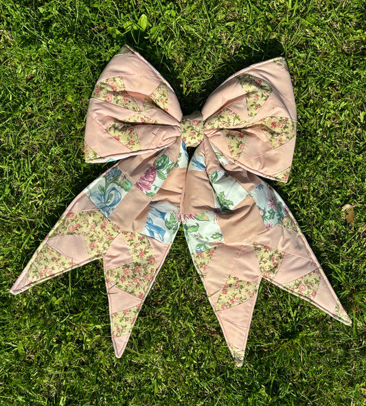 Pink  Vintage Quilt Door Bow Hanger