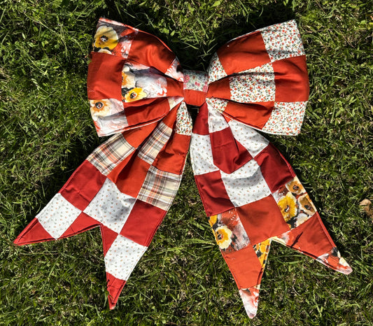 Rustic  Vintage Quilt Door Bow Hanger