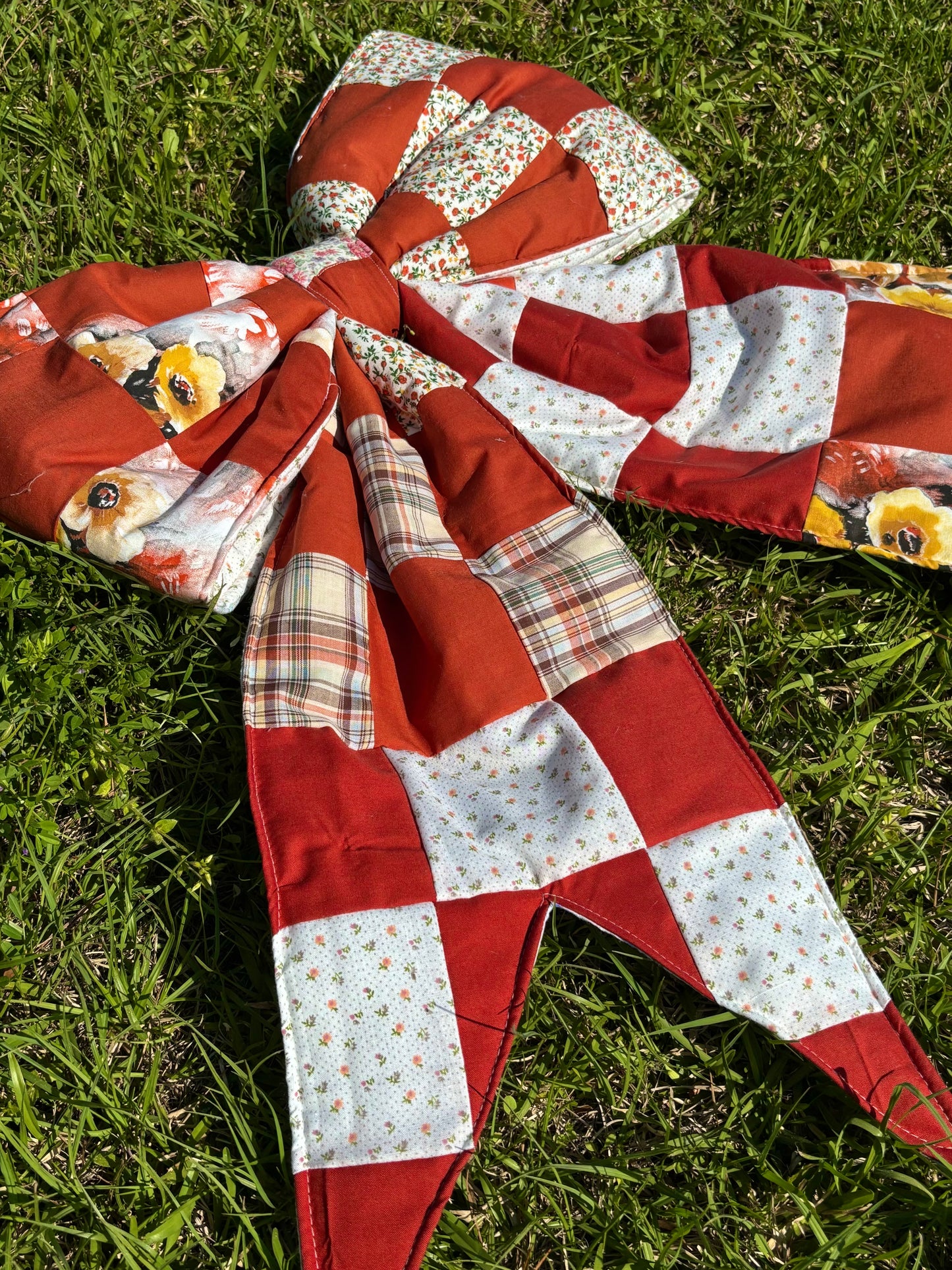Rustic  Vintage Quilt Door Bow Hanger