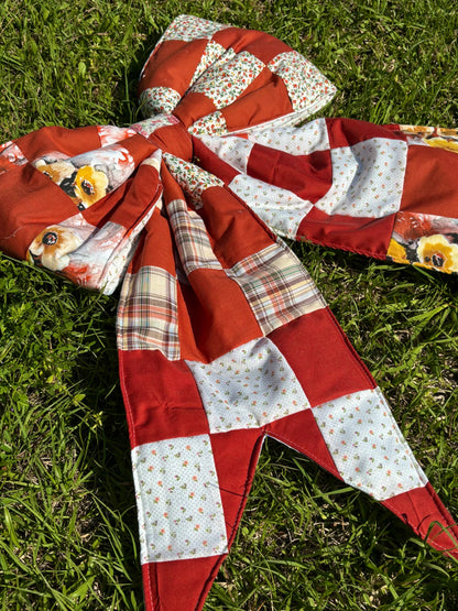 Rustic  Vintage Quilt Door Bow Hanger