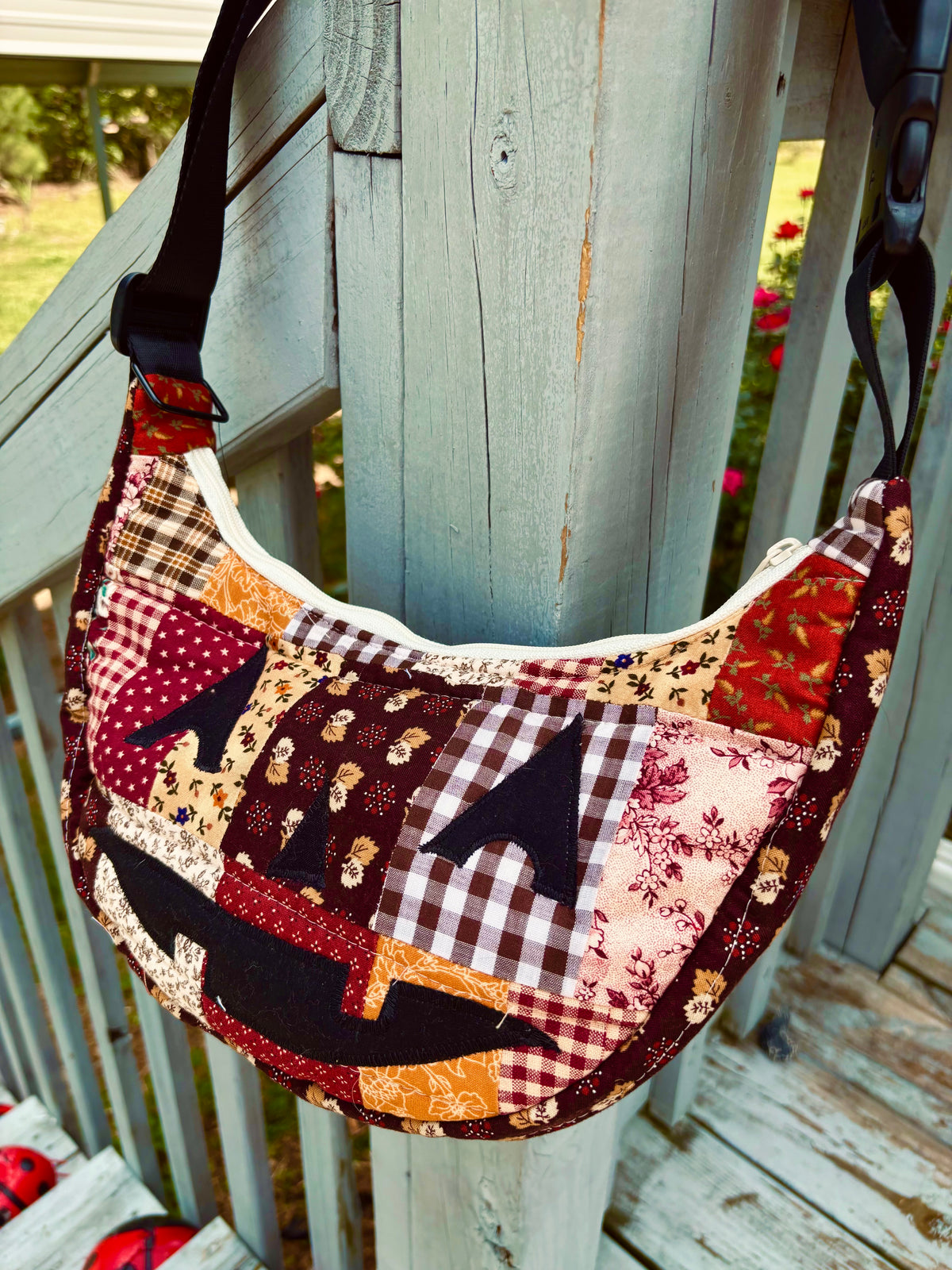 Halloween  Patchwork Jack-o-Lantern Pumpkin Crescent Bag (handmade)