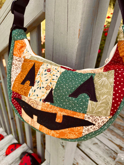 Halloween  Patchwork Jack-o-Lantern Pumpkin Crescent Bag (handmade)