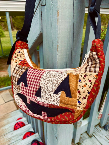 Halloween  Patchwork Jack-o-Lantern Pumpkin Crescent Bag (handmade)