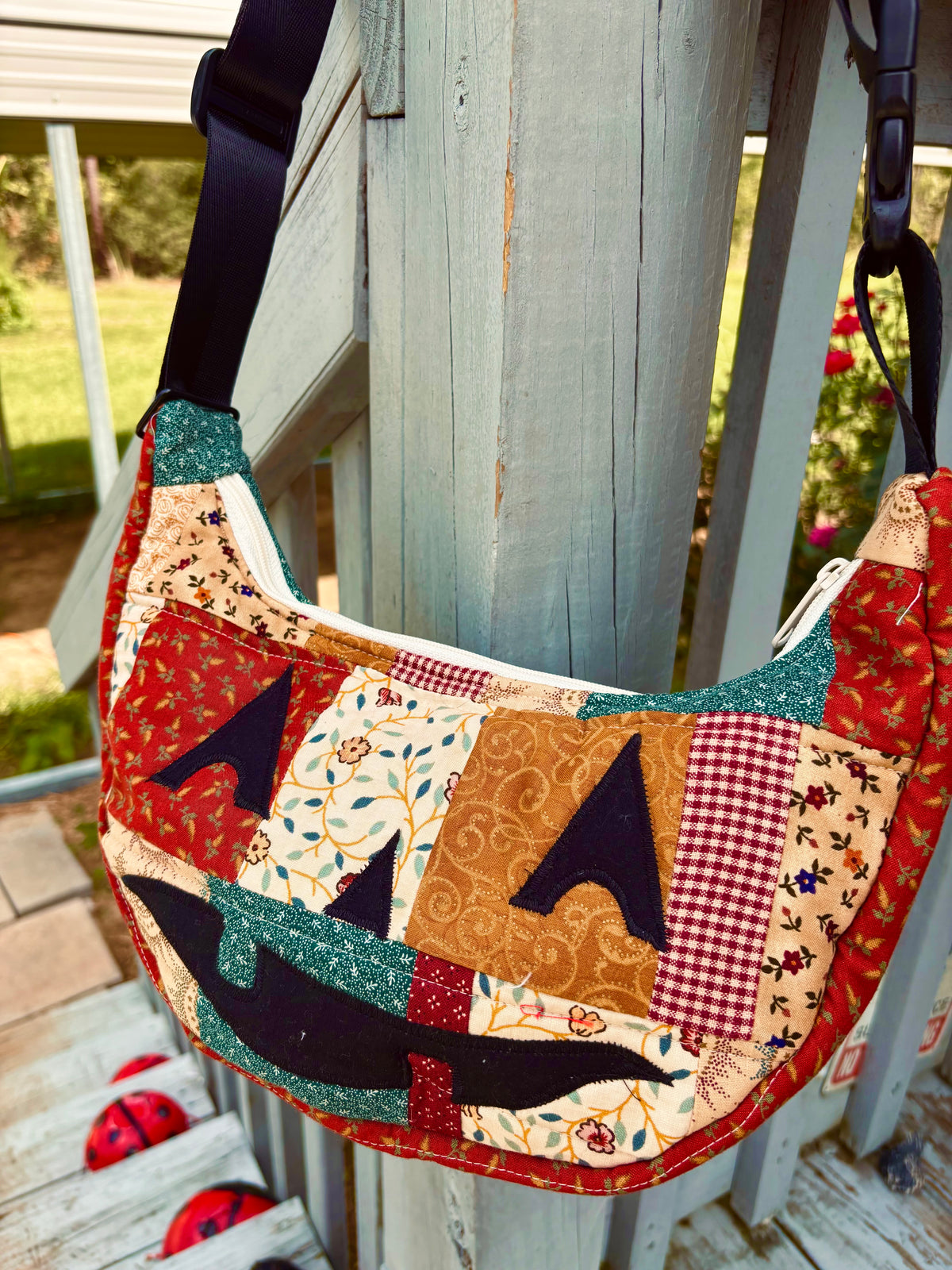 Halloween  Patchwork Jack-o-Lantern Pumpkin Crescent Bag (handmade)