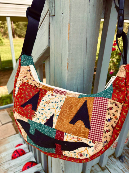 Halloween  Patchwork Jack-o-Lantern Pumpkin Crescent Bag (handmade)