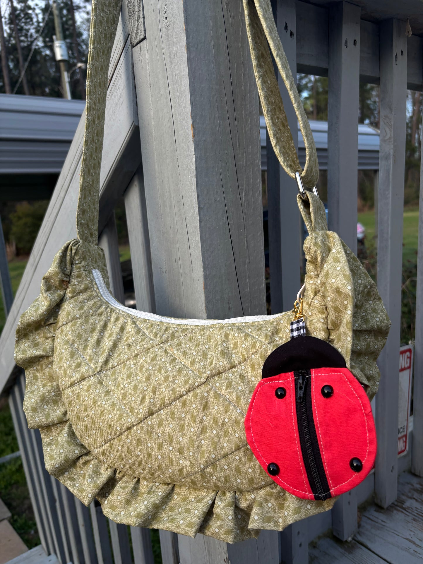 Handmade ONE OF A KIND Vintage Fabric Ruffle Crescent Bag