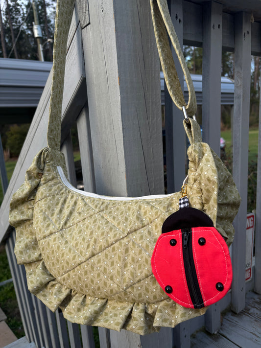 Handmade ONE OF A KIND Vintage Fabric Ruffle Crescent Bag