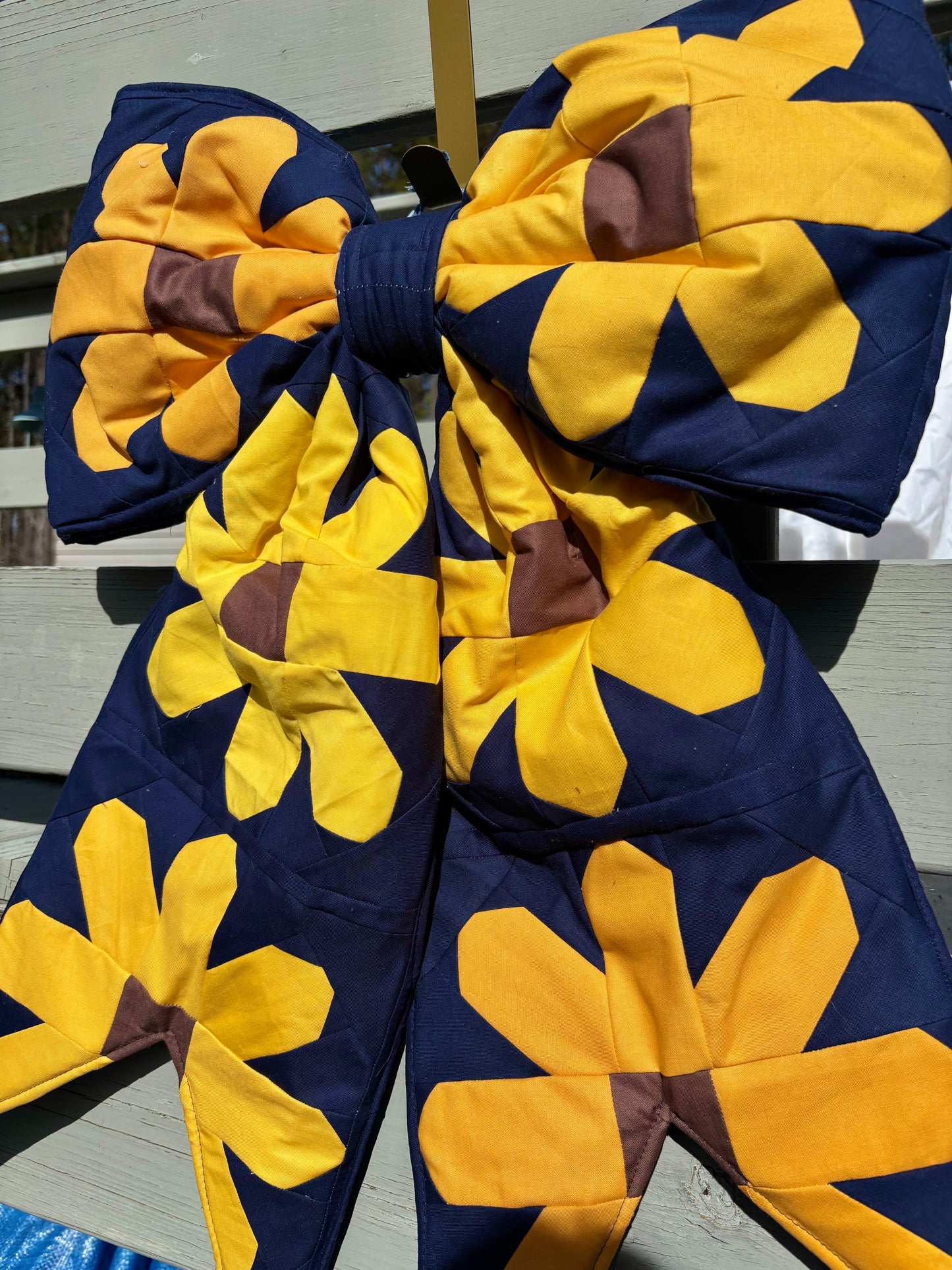 Sunflower Hand Pieced REVERSIBLE Bow Door Hanger