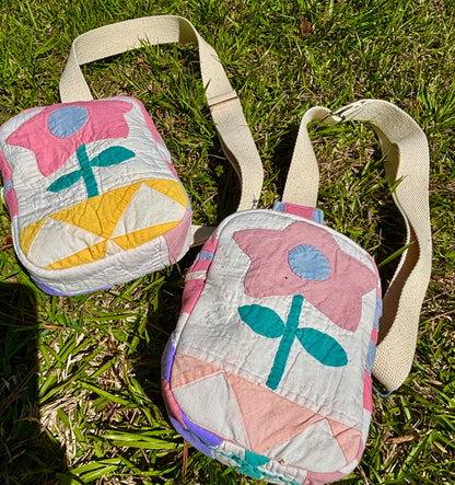 Vintage Quilted Flower Crossbody Bag
