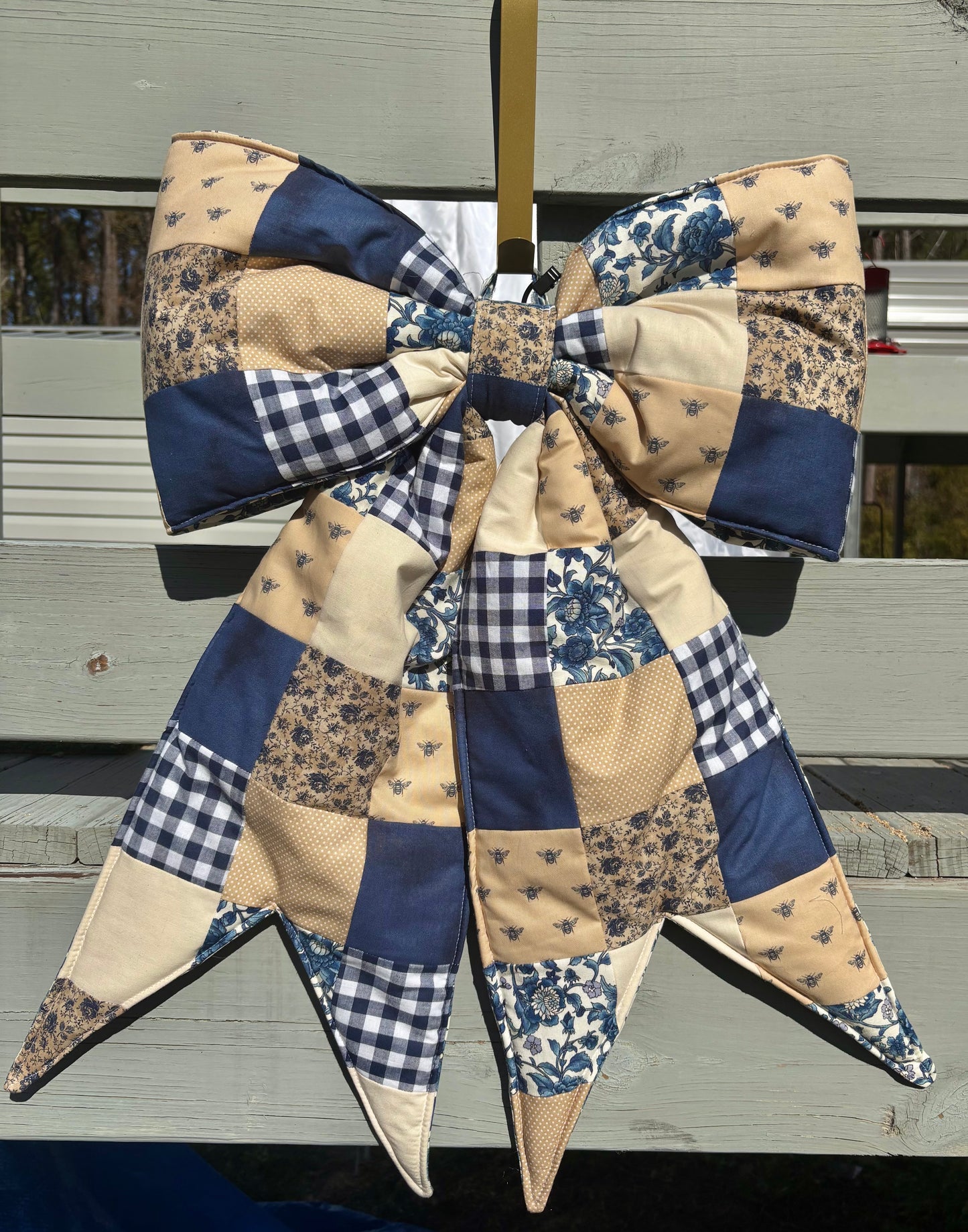 Blueberry Pie Hand Pieced REVERSIBLE Bow Door Hanger