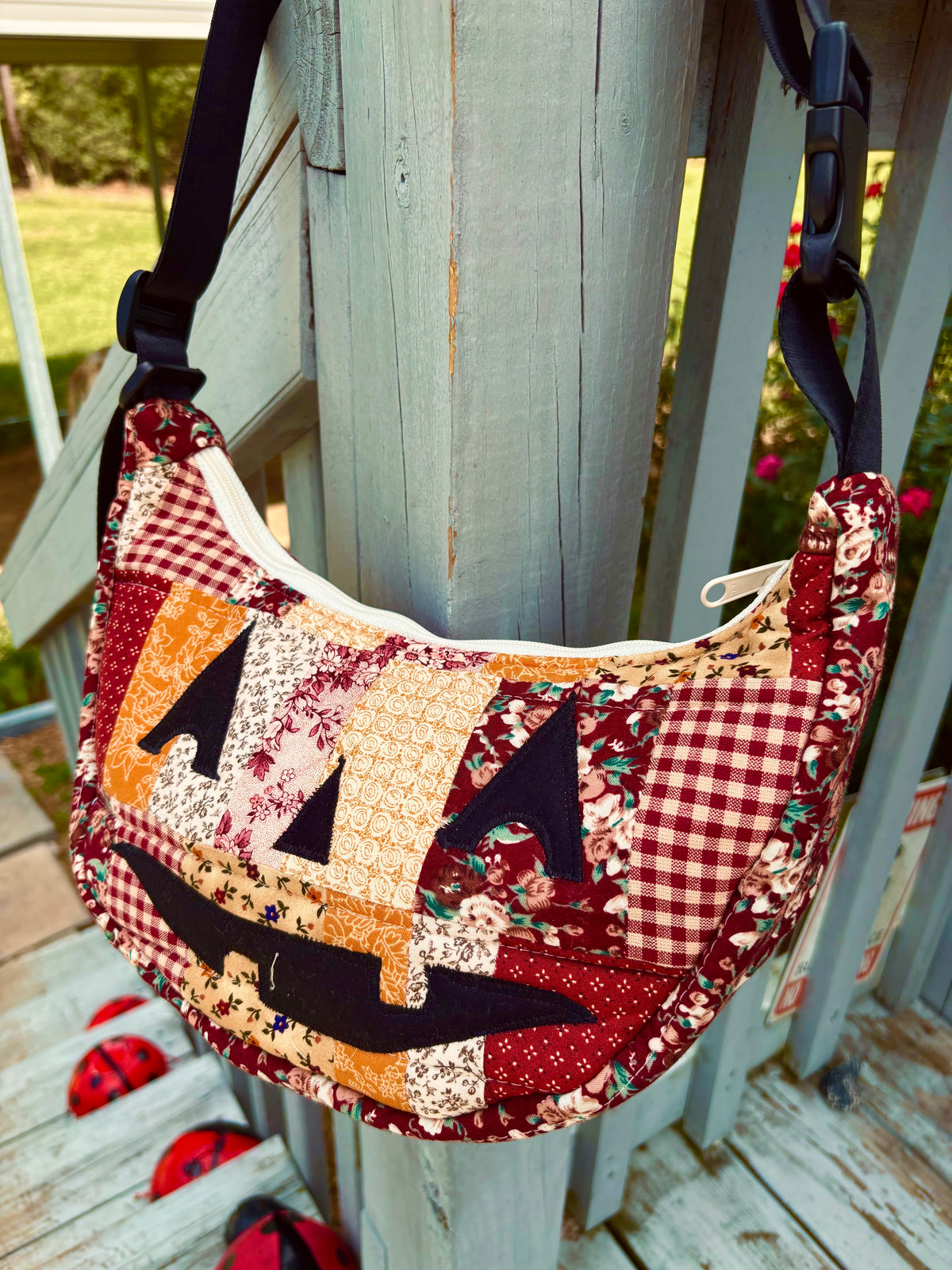 Halloween  Patchwork Jack-o-Lantern Pumpkin Crescent Bag (handmade)