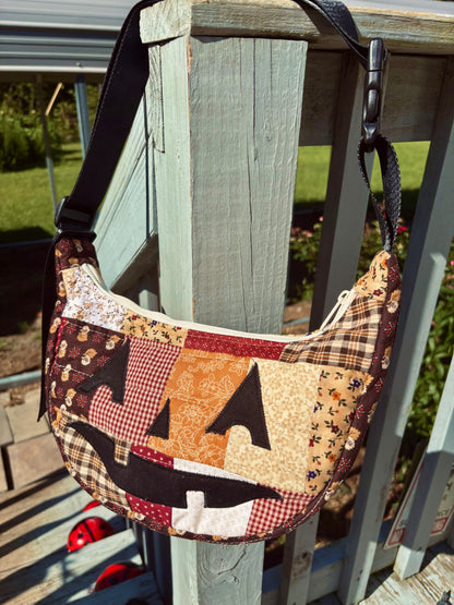 Halloween  Patchwork Jack-o-Lantern Pumpkin Crescent Bag (handmade)