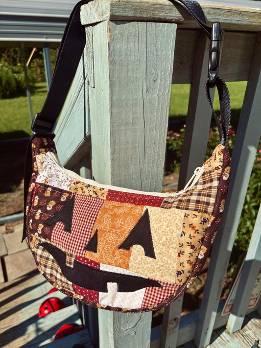 Halloween  Patchwork Jack-o-Lantern Pumpkin Crescent Bag (handmade)