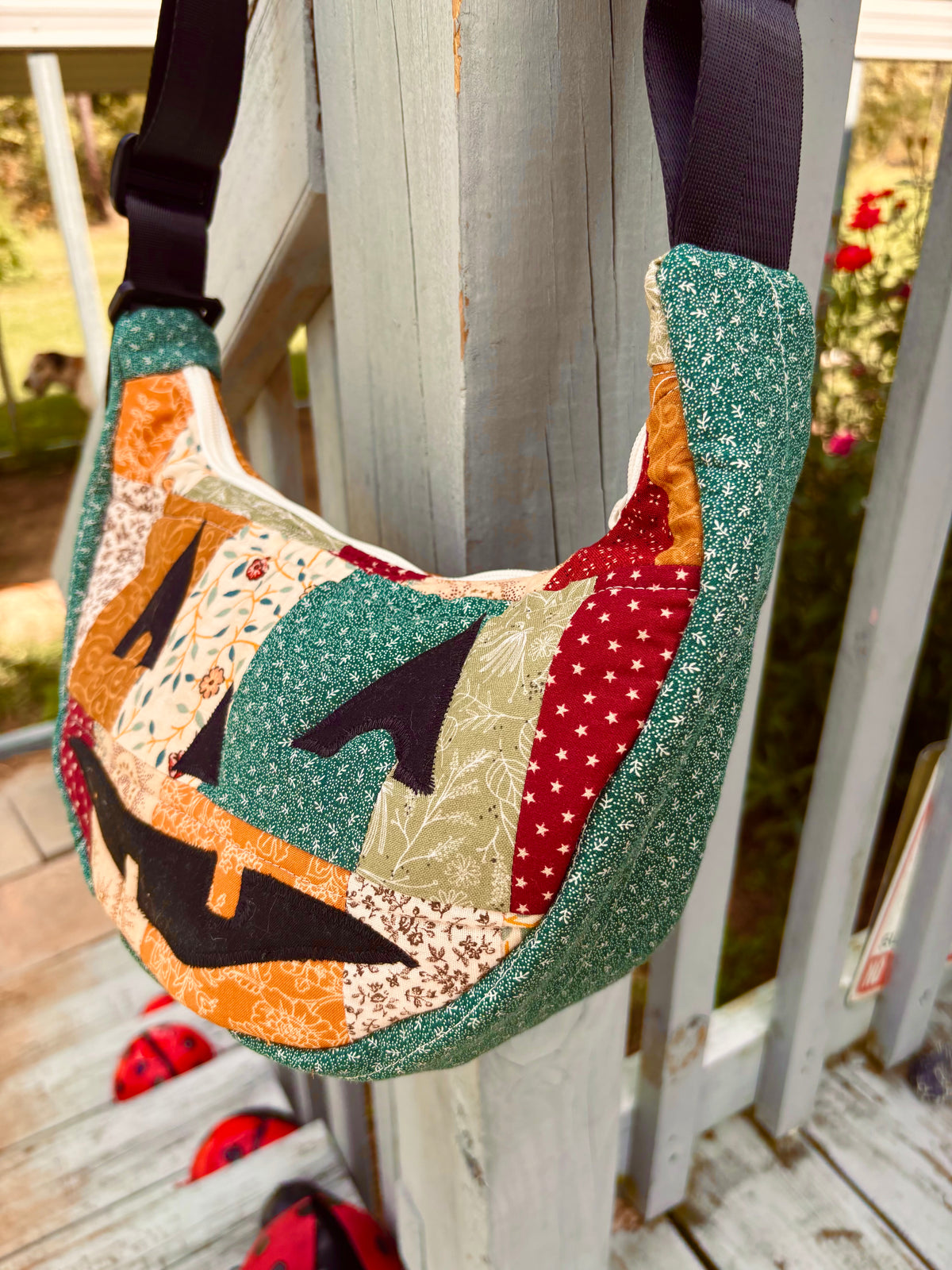 Halloween  Patchwork Jack-o-Lantern Pumpkin Crescent Bag (handmade)
