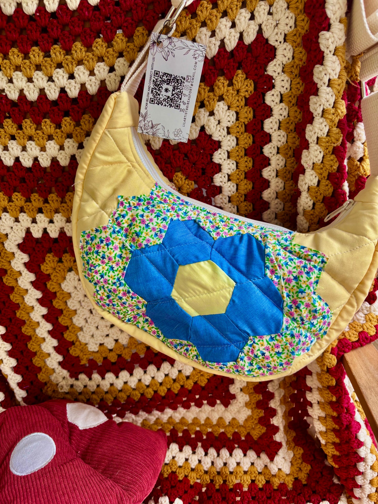 Handmade ONE OF A KIND Vintage Flower block Bag