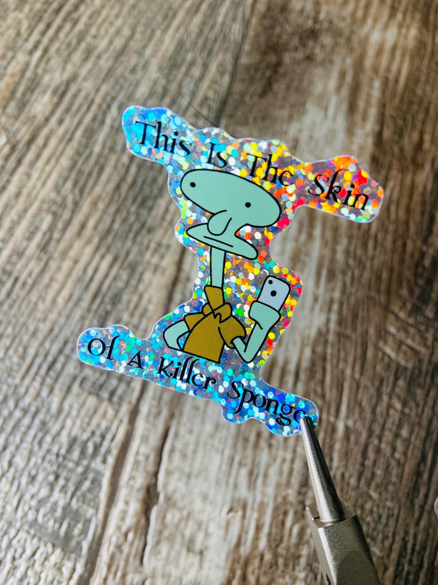Titsoak skin of a killer sponge meme funny squidward SpongeBob sticker, holographic