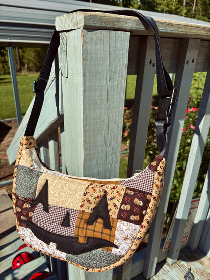 Halloween  Patchwork Jack-o-Lantern Pumpkin Crescent Bag (handmade)