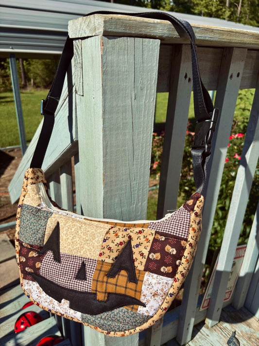 Halloween  Patchwork Jack-o-Lantern Pumpkin Crescent Bag (handmade)
