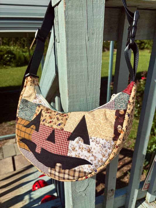 Halloween  Patchwork Jack-o-Lantern Pumpkin Crescent Bag (handmade)