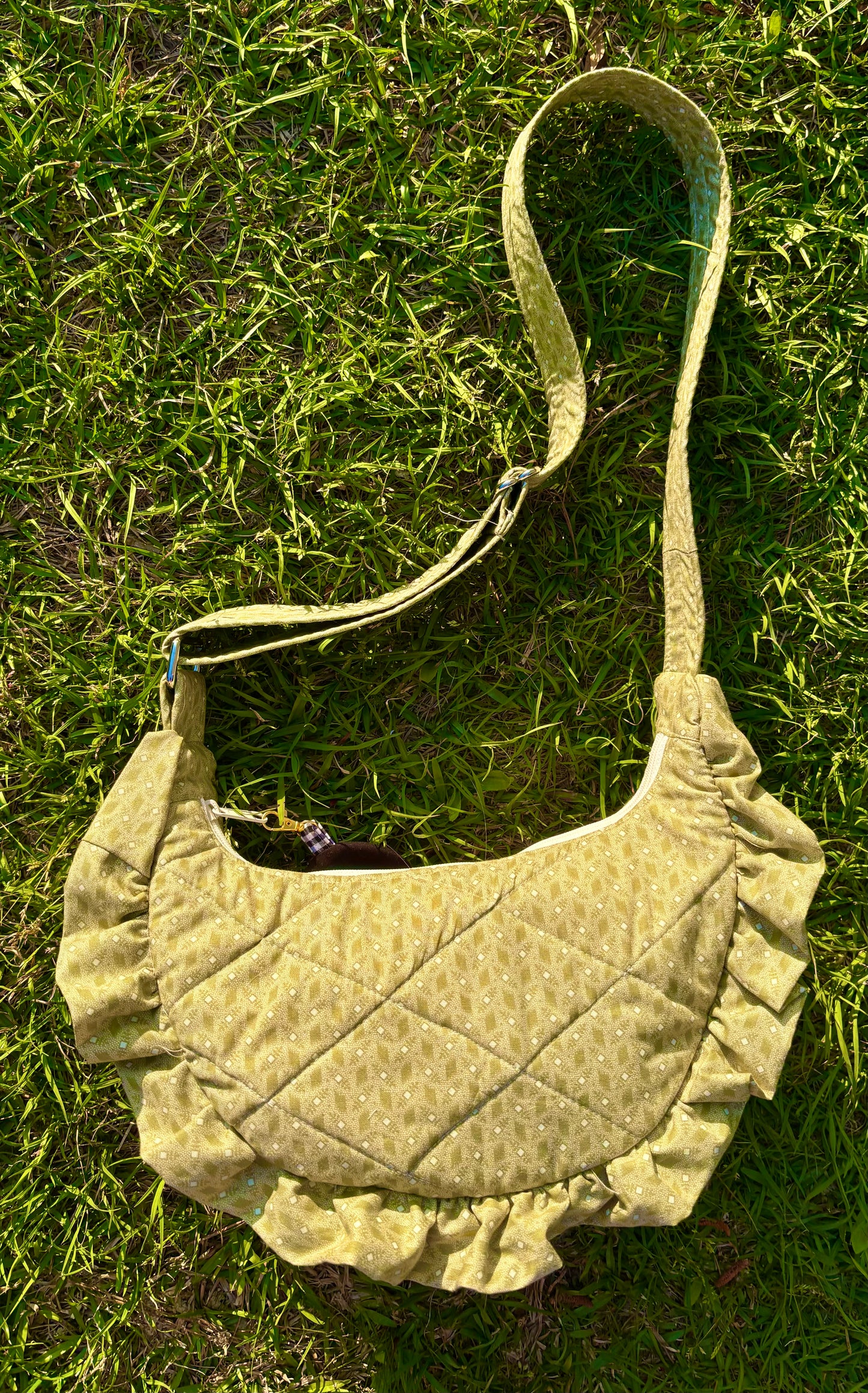 Handmade ONE OF A KIND Vintage Ruffle Crescent Bag
