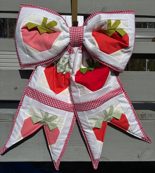 Strawberry Hand Pieced REVERSIBLE Bow Door Hanger