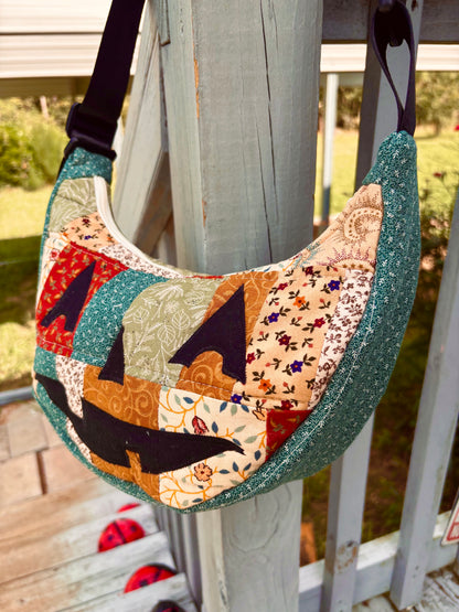 Halloween  Patchwork Jack-o-Lantern Pumpkin Crescent Bag (handmade)