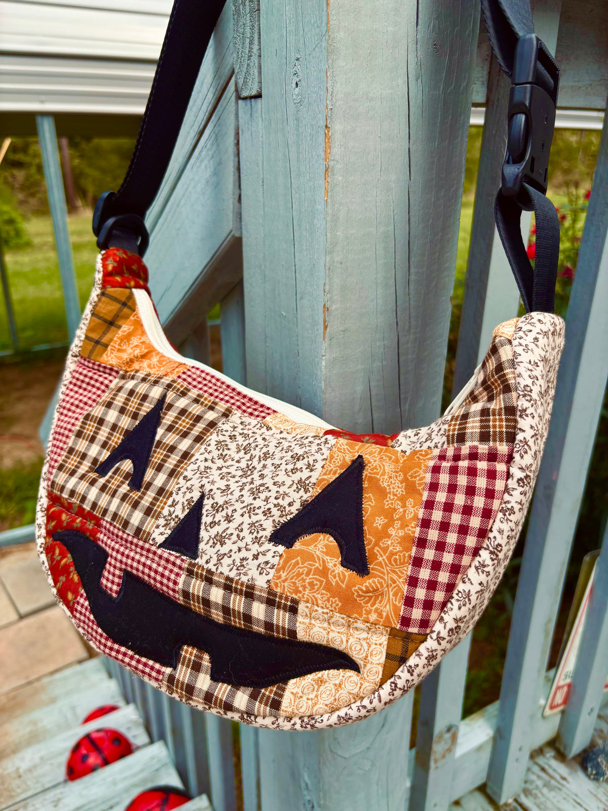 Halloween  Patchwork Jack-o-Lantern Pumpkin Crescent Bag (handmade)