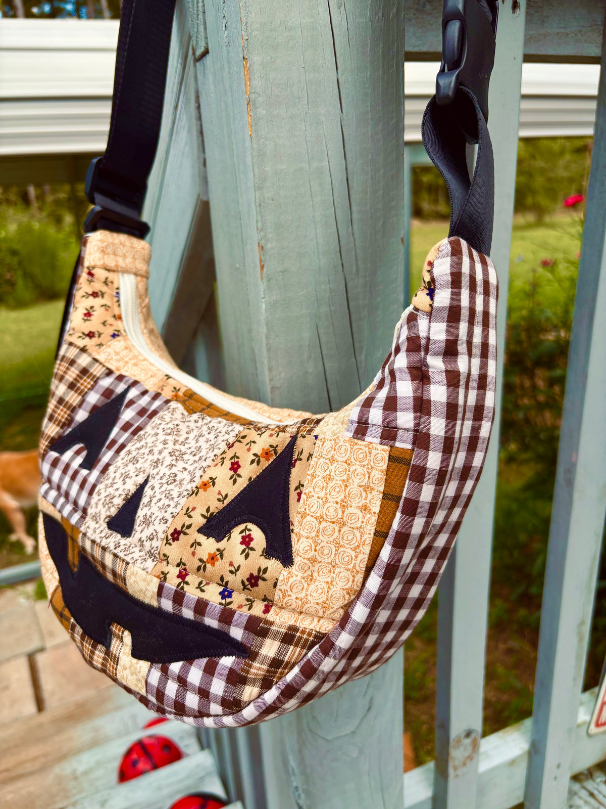 Halloween  Patchwork Jack-o-Lantern Pumpkin Crescent Bag (handmade)