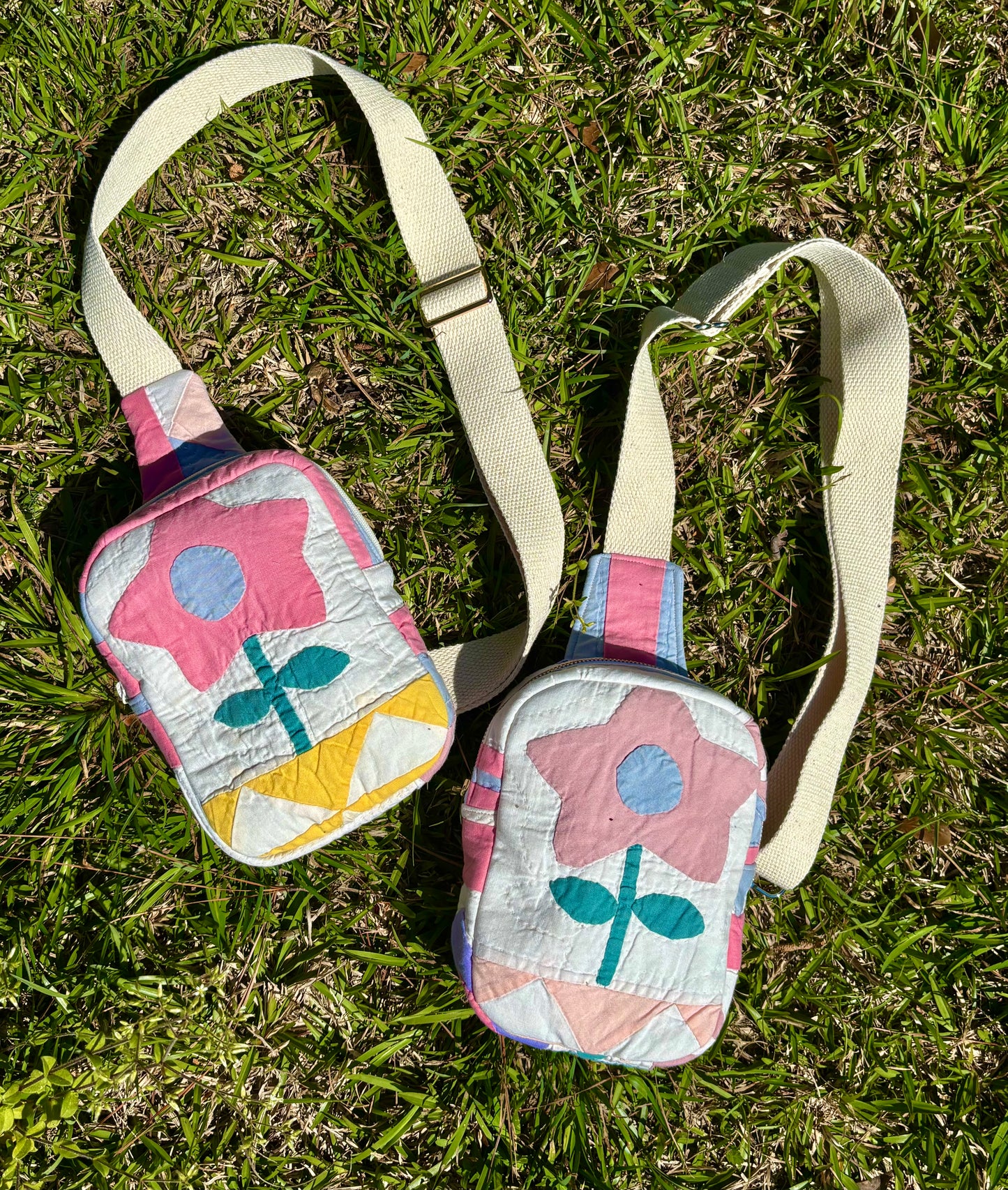 Vintage Quilted Flower Crossbody Bag