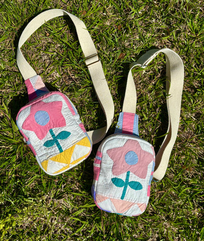 Vintage Quilted Flower Crossbody Bag