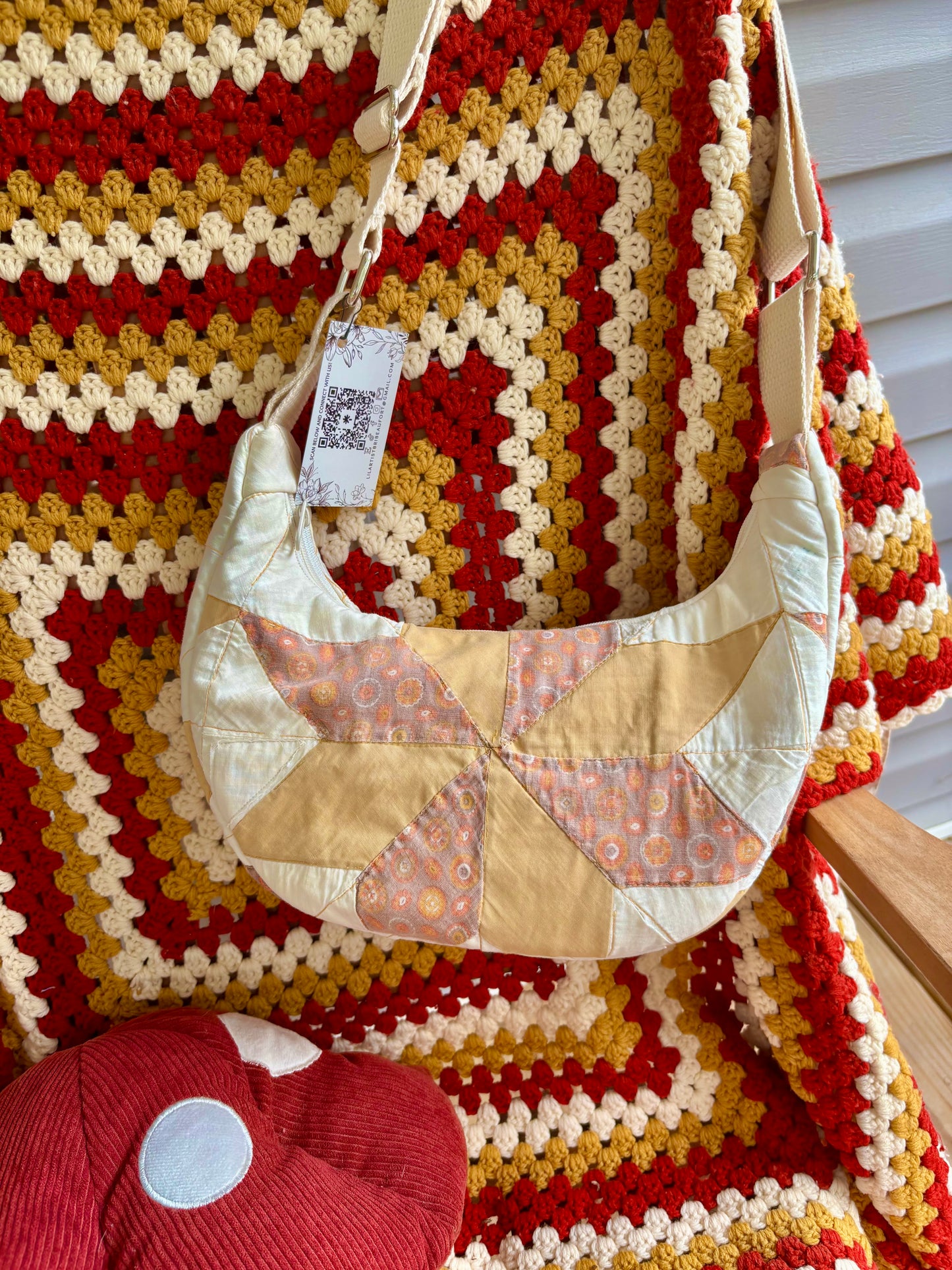 Handmade ONE OF A KIND 1950s Quilt Crescent Bag