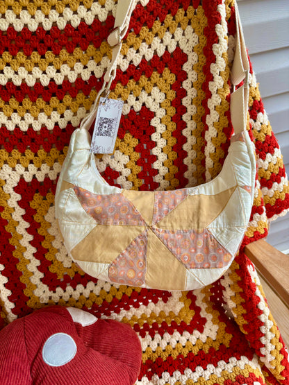 Handmade ONE OF A KIND 1950s Quilt Crescent Bag