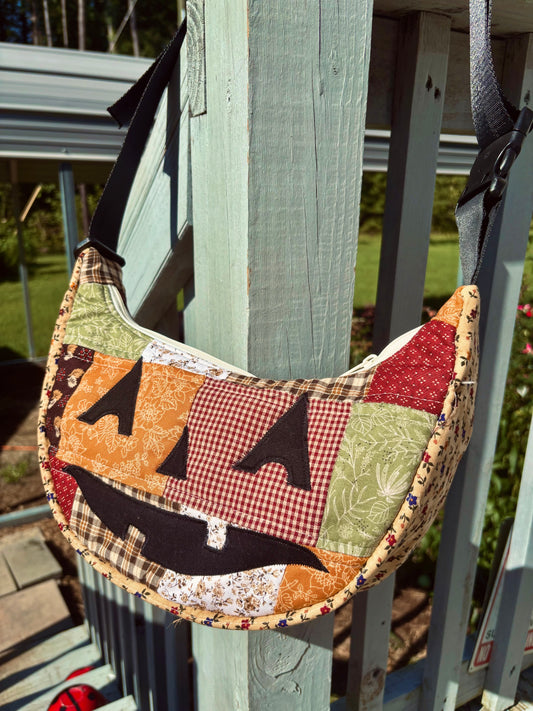 Halloween  Patchwork Jack-o-Lantern Pumpkin Crescent Bag (handmade)
