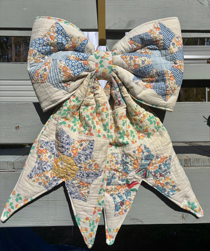 Vintage Quilt Floral Plate REVERSIBLE Bow Door Hanger
