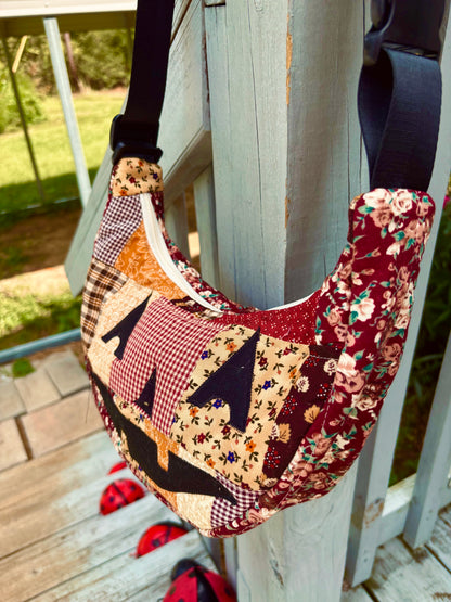 Halloween  Patchwork Jack-o-Lantern Pumpkin Crescent Bag (handmade)
